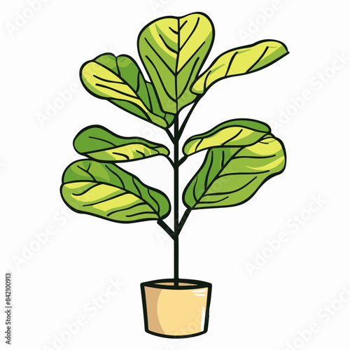 Illustrated Houseplant in Pot - Representation of Growth and Nature
