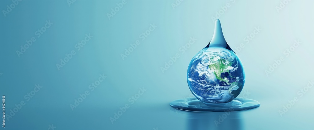 Water drop with planet Earth inside, for World Water Day concept background Water drop with planet Earth inside, for World Water Day concept background