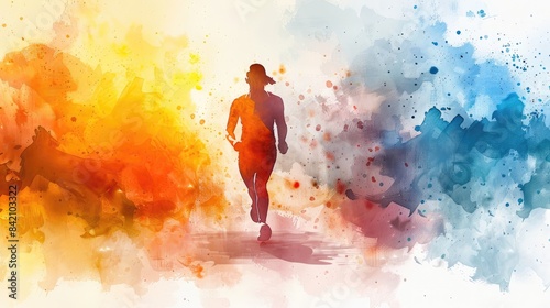 watercolor painting of a woman running photo