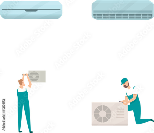 Collection of flat design air conditioning service and installation vector icons