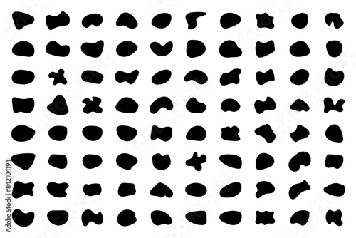 Blob shapes vector set. Organic abstract splodge elemets monochrome collection. Inkblot simple silhouette. Black and white minimal forms isolated on white background. Blotch shapes set,