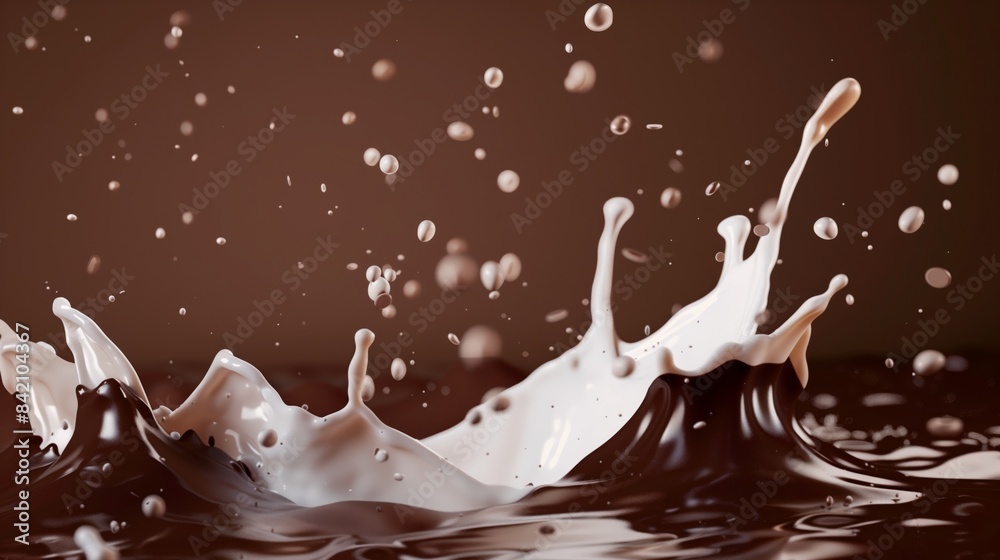 Milk and chocolate splashes on a brown background. Milk and chocolate splashes on a brown background.