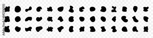 Blob shapes vector set. Organic abstract splodge elemets collection. Inkblot simple silhouette. Black minimal forms isolated on white background
