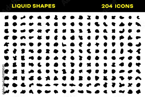 Blob shapes vector set. Organic abstract splodge elemets monochrome collection. Inkblot simple silhouette. Black minimal forms isolated on white background. Blotch shapes set