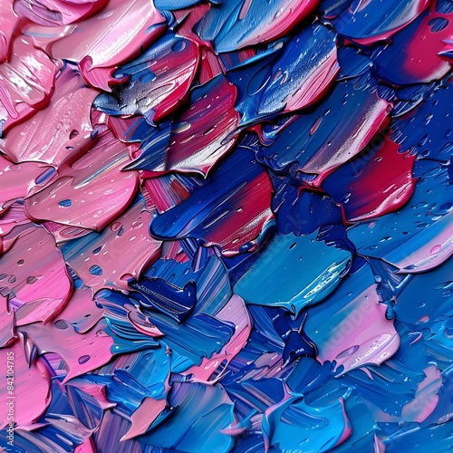 thik palette knife art style, abstract, with only 2 color hues, magenta hues, blue hues