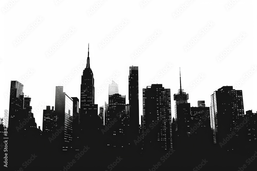 City skyline silhouette with various tall buildings at sunset City skyline silhouette with various tall buildings at sunset