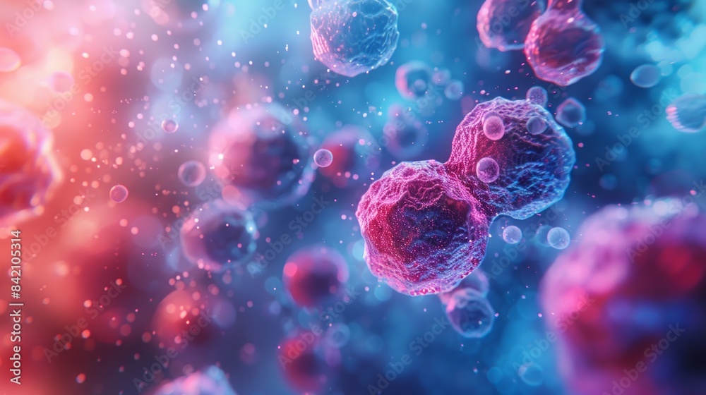 Microscopic View Of Cells In A Vivid Colorful Background Microscopic View Of Cells In A Vivid Colorful Background
