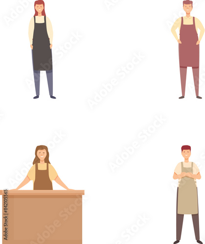 Illustration collection featuring diverse professionals in uniform, including a desk worker and a standing man