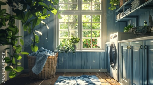 Cozy Laundry Room With Plants And Sunlight