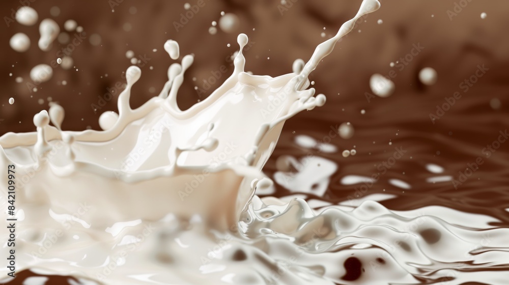 Milk and chocolate splashes on a brown background. Milk and chocolate splashes on a brown background.