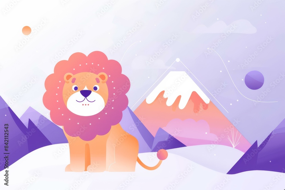 Cute Cartoon Lion in Winter Wonderland, Children's Book Illustration in Digital Tech Vector Illustration Style Cute Cartoon Lion in Winter Wonderland, Children's Book Illustration in Digital Tech Vector Illustration Style