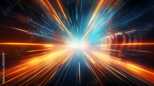 Abstract background with light speed lines and glowing starry sky