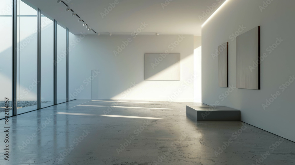 Obraz premium A large, bright, and spacious art gallery with natural light flooding the room.