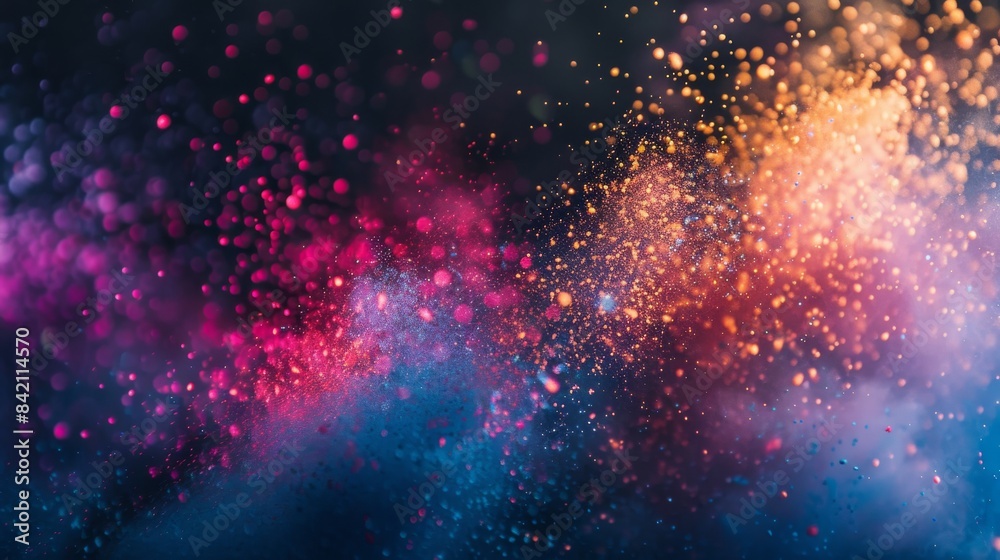 Fototapeta premium Abstract powder splattered background, freeze motion of color powder exploding, throwing vibrant hues and multicolored glitter. The dynamic burst of colorful dust creates a striking visual effect agai