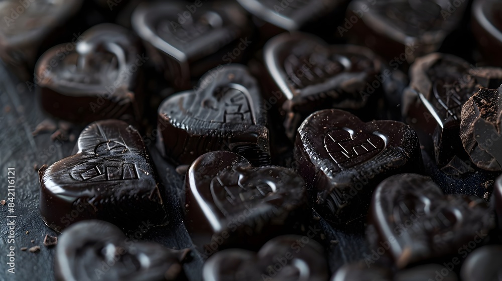 Heart Shaped Dark Chocolate Pieces (Generative AI) Heart Shaped Dark Chocolate Pieces (Generative AI)
