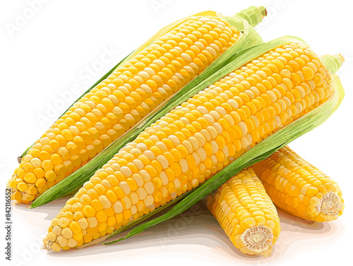 Three yellow corn cobs are sitting on top of a green leaf. The corn is fresh and ready to be eaten
