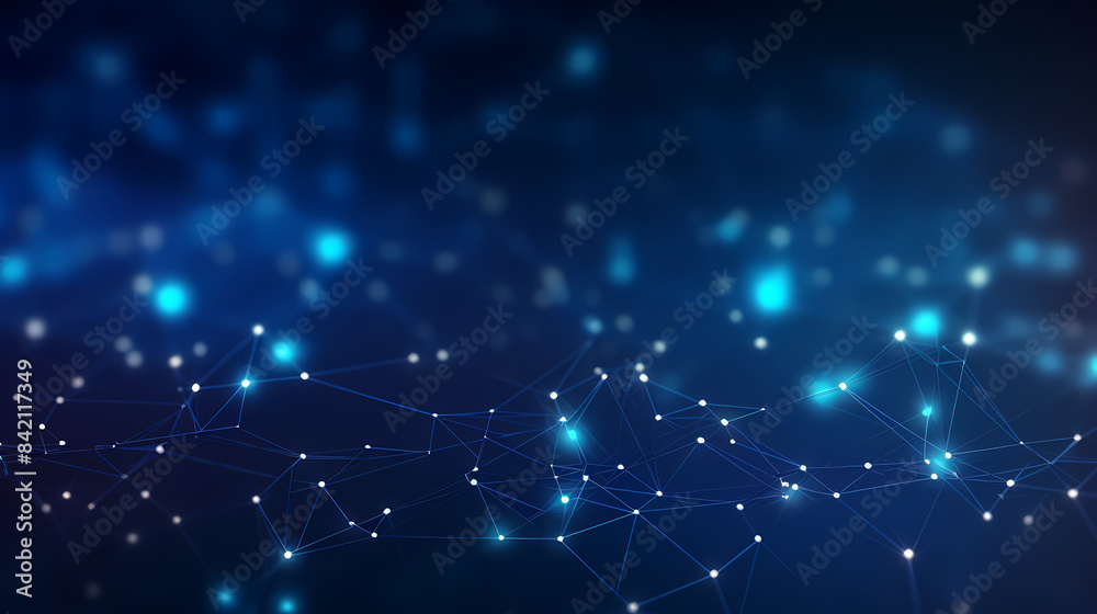 Glowing connections and network dots on blue background Glowing connections and network dots on blue background