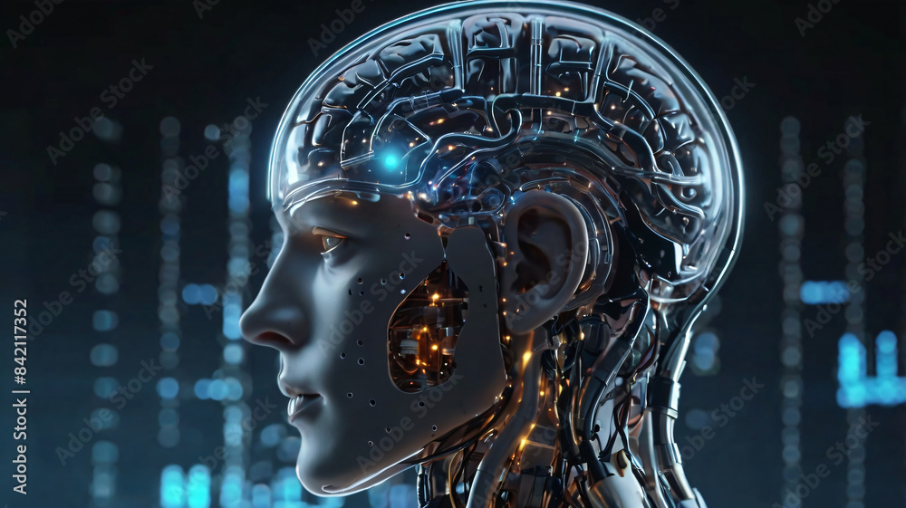 Obraz premium human brain with artificial intelligence futuristic connections