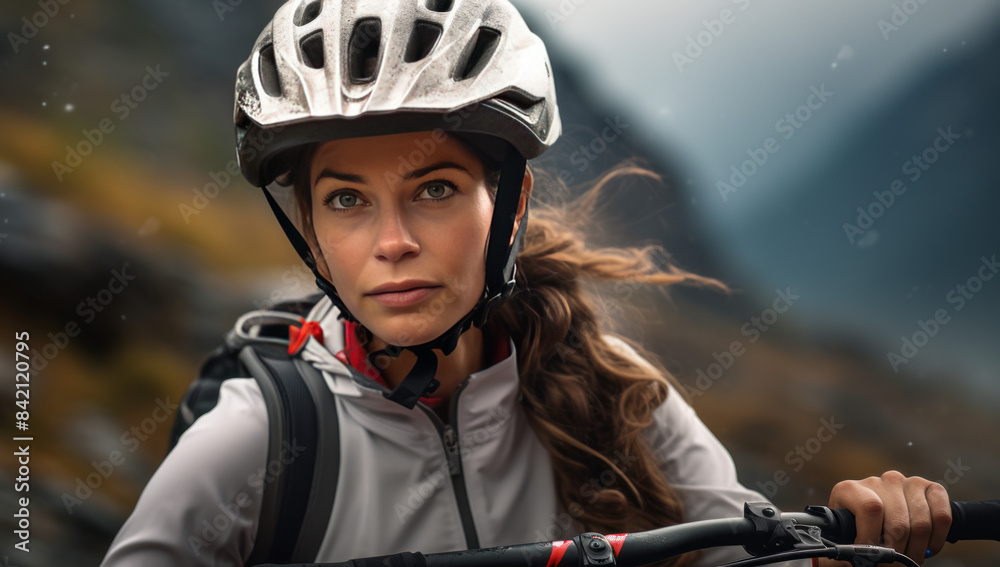 girl wearing helmet on a mountain bike girl wearing helmet on a mountain bike