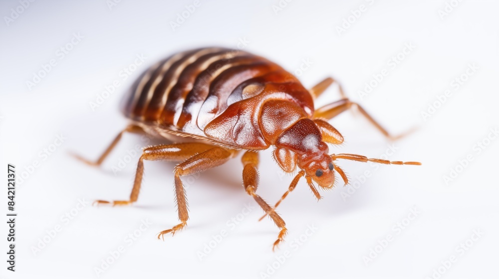 disinfection of the house from insects. Close-up image of a brown bed bug on a white background