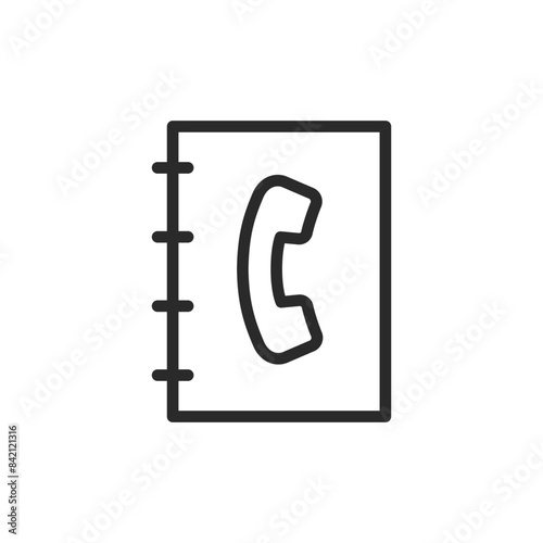 Contact book, linear style icon. Address book with a phone icon, contacts or directory. Editable stroke width.