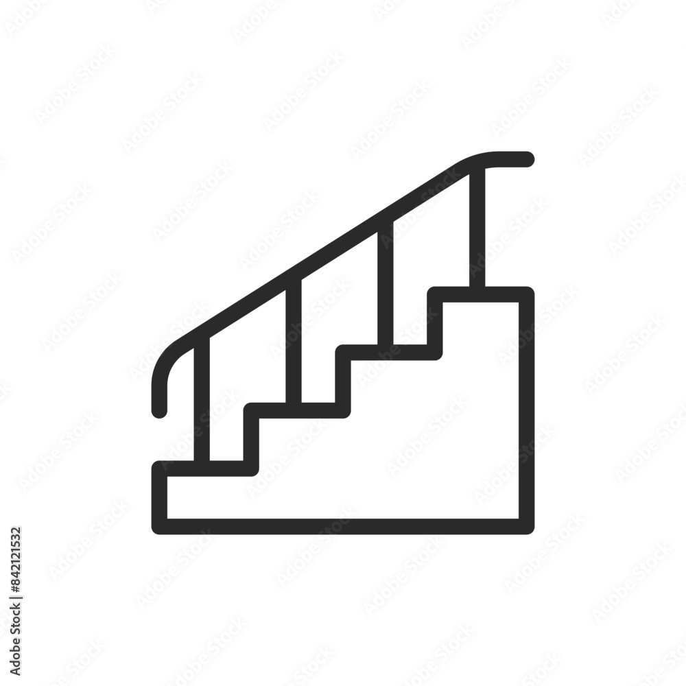 Staircase with railing, linear style icon. staircase with a handrail. Editable stroke width. Staircase with railing, linear style icon. staircase with a handrail. Editable stroke width.