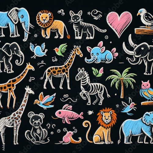 Wallpaper Mural Animal Adventure: Chalk Drawing Bringing Zoo Animals to Life Torontodigital.ca