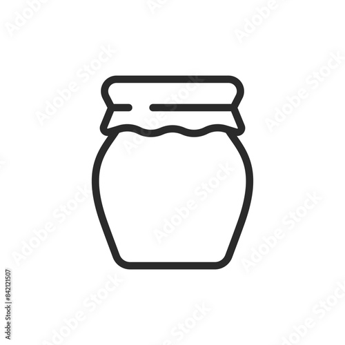 Jam Jar with Cloth, linear style icon. jam jar with a cloth cover tied around the neck. Editable stroke width.