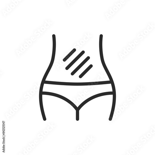 Stomach ache, linear style icon. Body with highlighted abdominal pain area. gastrointestinal discomfort. Editable stroke width