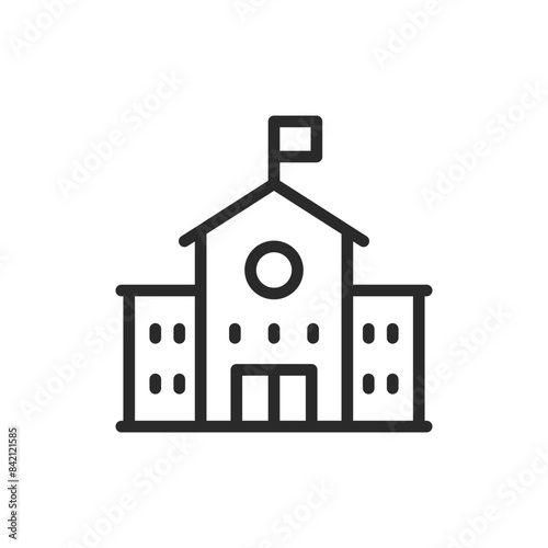 Educational building icon. A building a school or university. Line with editable stroke.