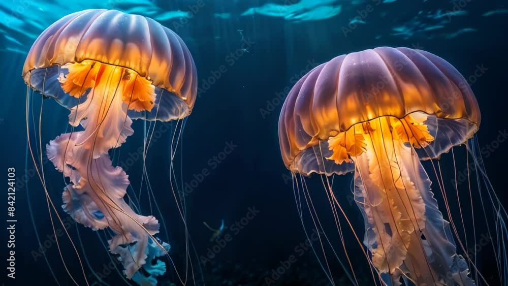 Colored jellyfish swims in the water Colored jellyfish swims in the water
