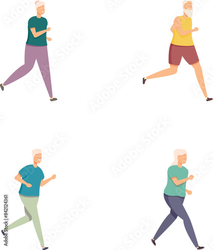 Collection of illustrations featuring senior men engaged in running or jogging, showcasing healthy lifestyle