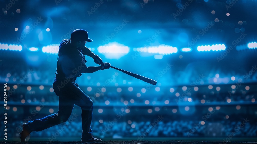Obraz premium Baseball Player Hitting A Ball In A Stadium