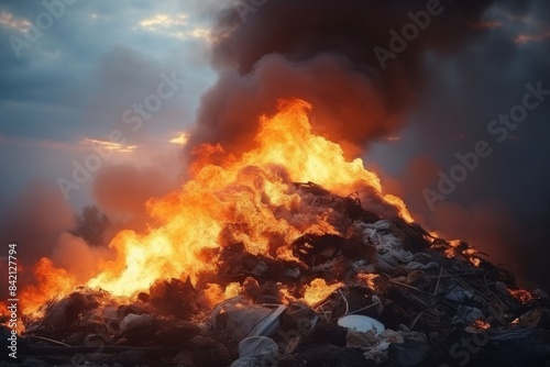 Pollution concept  large garbage pile in landfill or dump site showcasing environmental issues © Paulkot