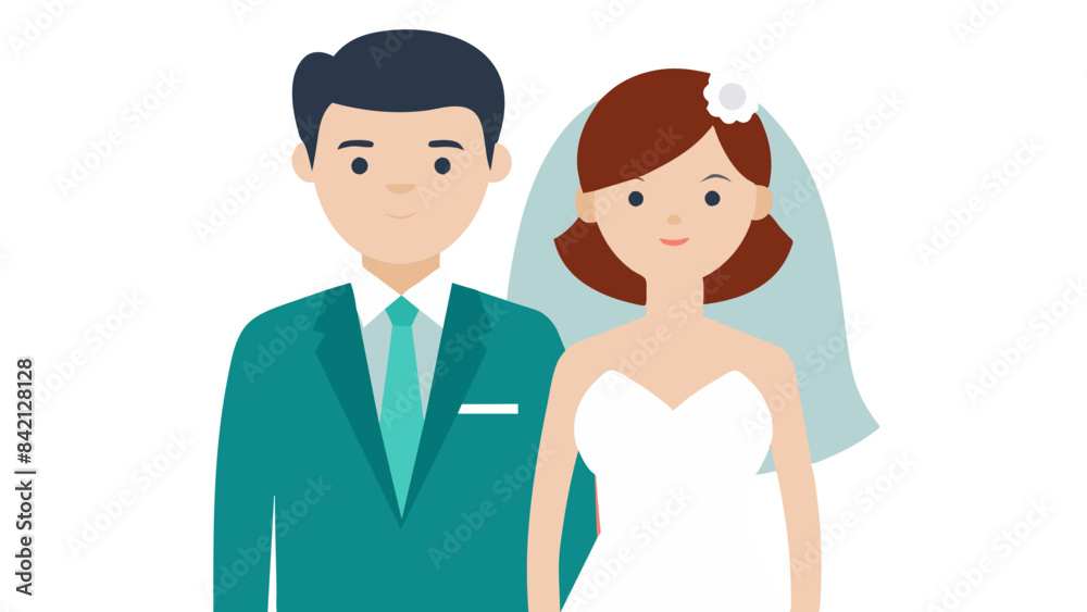 Obraz premium cartoon illustration of an elegant couple in wedding attire.