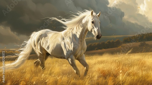 A Beautiful Horse Trots Across a Field