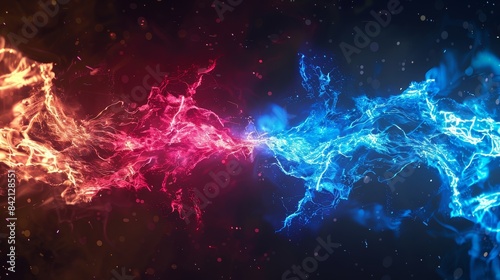 Vibrant Energy Lightning Clash with Red and Blue Electric Bolts
