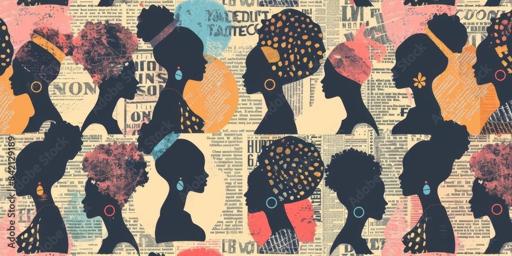 pattern depicts black women in silhouettes with colorful patterns ...