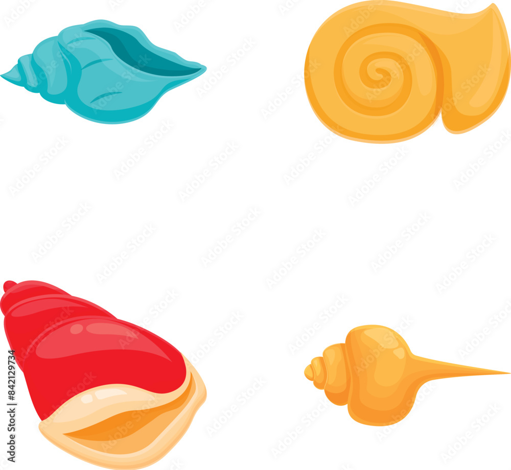 Vibrant and colorful cartoon sea shell collection with marine and oceanic design elements on a white background set of isolated seashell graphics and icons for beach and nature summer theme illustra Vibrant and colorful cartoon sea shell collection with marine and oceanic design elements on a white background set of isolated seashell graphics and icons for beach and nature summer theme illustra