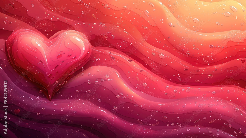 Vibrant Heart Amidst Flowing Waves: A Symbol of Love Rendered in Glossy Water Droplets Vibrant Heart Amidst Flowing Waves: A Symbol of Love Rendered in Glossy Water Droplets