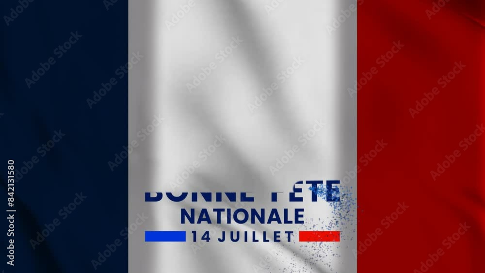 Happy National Day 14th of July. The Bastille Day of France. (French: Bonne Fete Nationale, 14 Juillet). 4K Footage video.