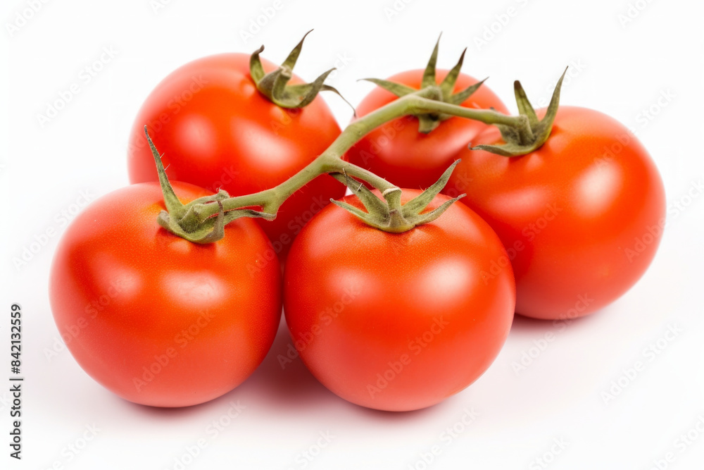 Cluster of fresh red tomatoes on a white background. Cluster of fresh red tomatoes on a white background.