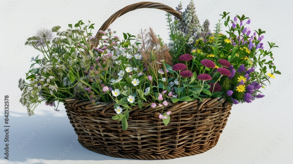 Bountiful Harvest Vibrant Basket of Fresh Herbs and Flowers for Distillation or Drying Nature's Bounty Captured in a Single Image Bountiful Harvest Vibrant Basket of Fresh Herbs and Flowers for Distillation or Drying Nature's Bounty Captured in a Single Image