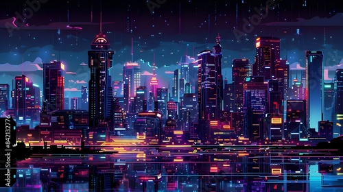 Wallpaper Mural Neon Skyline of Futuristic City Torontodigital.ca