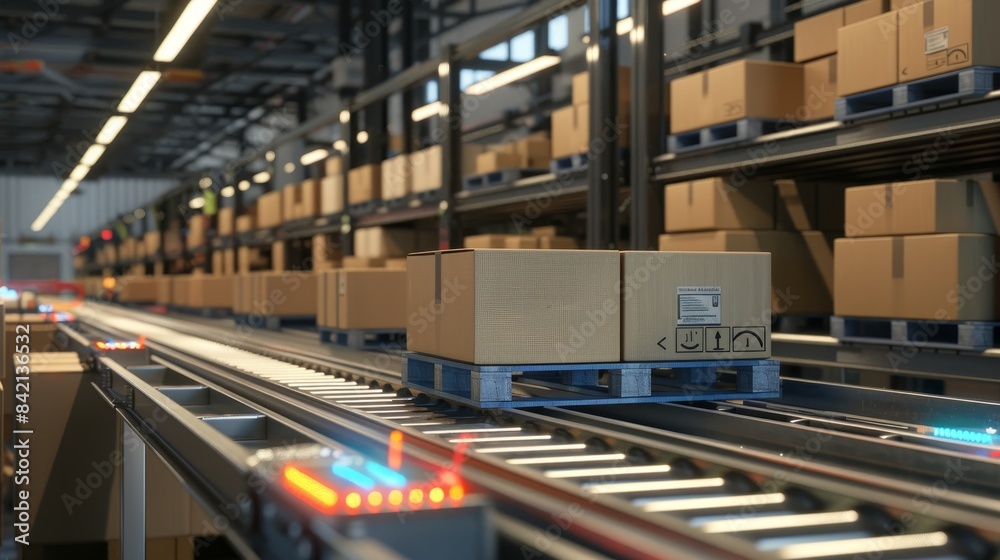 Naklejka premium Efficient Automation Streamlined Package Sorting in Action