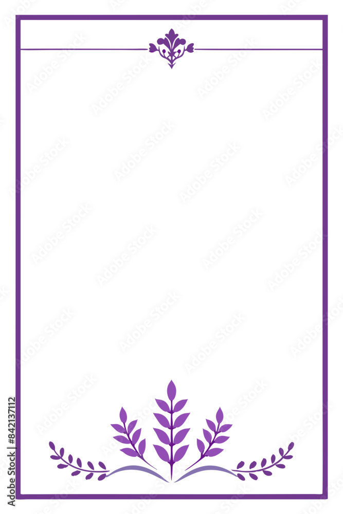 Obraz premium transparent vector illustration of an elegant border design featuring lavender sprigs and a fleur-de-lis accent in shades of purple