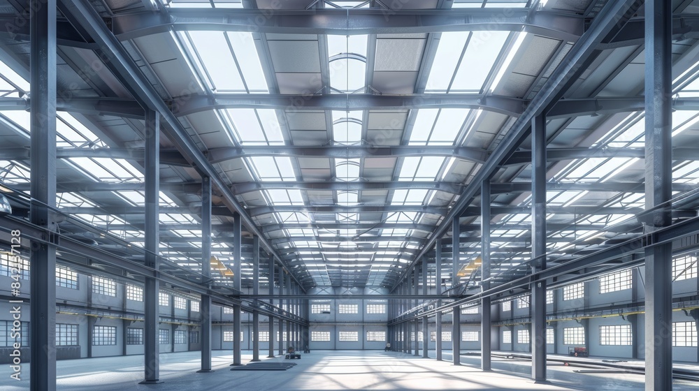 Industrial Elegance Steel Beams and Structures in a Modern Warehouse Construction Site Industrial Elegance Steel Beams and Structures in a Modern Warehouse Construction Site