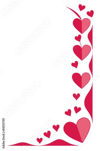 Pink hearts showering down from the top, adding a romantic and affectionate touch to the design.