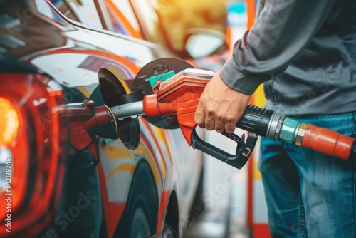 Man refuels car with various parts at gas station