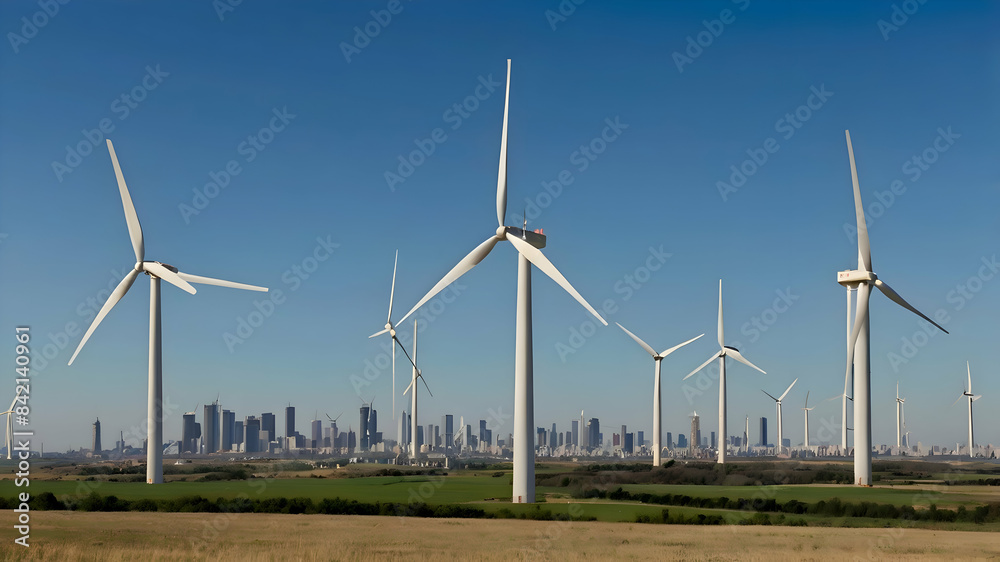 A wind farm with several wind turbines A wind farm with several wind turbines